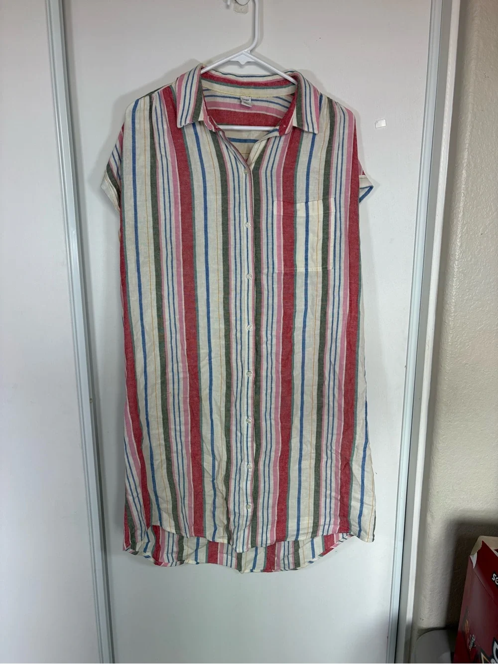 Old Navy Women'S Linen-Blend Striped Shirt Dress in Multicolor Stripe Size L